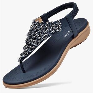Littleplum Womens Sandals Arch Support Slingback Rhinestone Dressy Sandals new